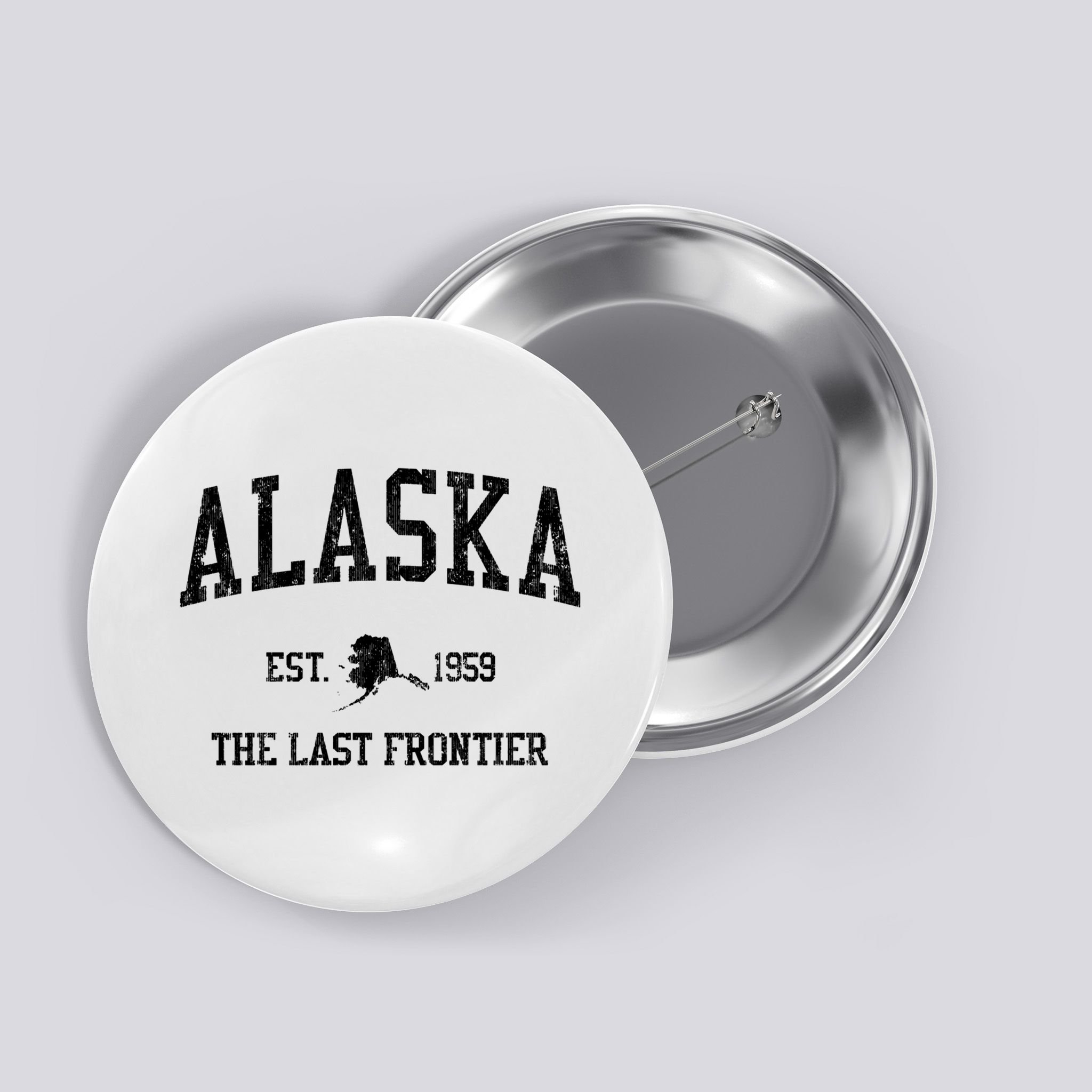 Alaska Est 1959 The Last Frontier Vintage Sports Design Button