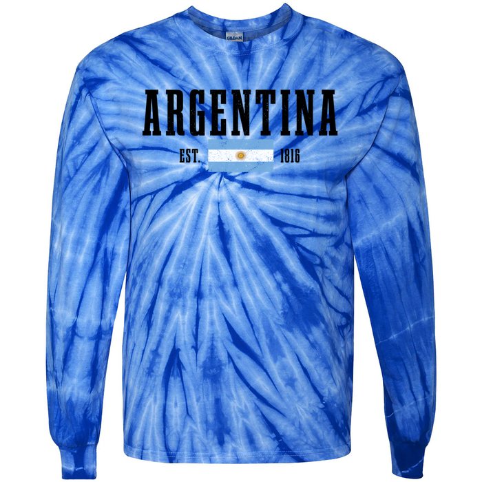 Argentina Est 1816 Argentinian Flag Pride Vintage Argentina Gift Tie-Dye Long Sleeve Shirt