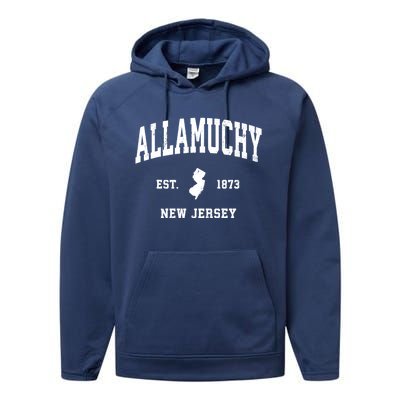 Allamuchy Est 1873 New Jersey Nj Vintage Athletic Sports Design Performance Fleece Hoodie