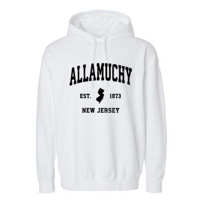 Allamuchy Est 1873 New Jersey Nj Vintage Athletic Sports Design Garment-Dyed Fleece Hoodie