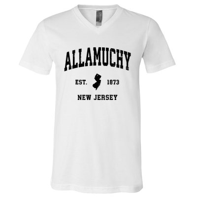 Allamuchy Est 1873 New Jersey Nj Vintage Athletic Sports Design V-Neck T-Shirt