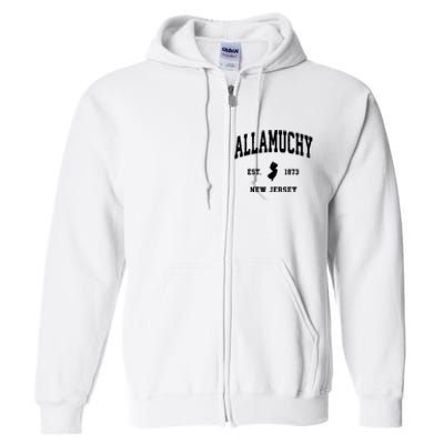 Allamuchy Est 1873 New Jersey Nj Vintage Athletic Sports Design Full Zip Hoodie