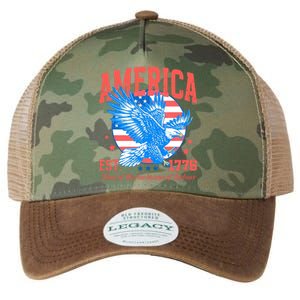 America Est 1776 Land Of The Free Because Of The Brave Legacy Tie Dye Trucker Hat