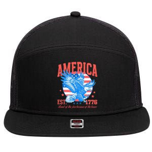 America Est 1776 Land Of The Free Because Of The Brave 7 Panel Mesh Trucker Snapback Hat