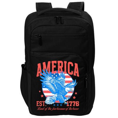 America Est 1776 Land Of The Free Because Of The Brave Impact Tech Backpack