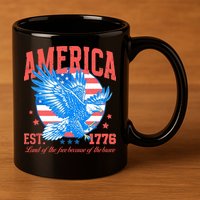 America Est 1776 Land Of The Free Because Of The Brave 11oz C Handle Ceramic Mug
