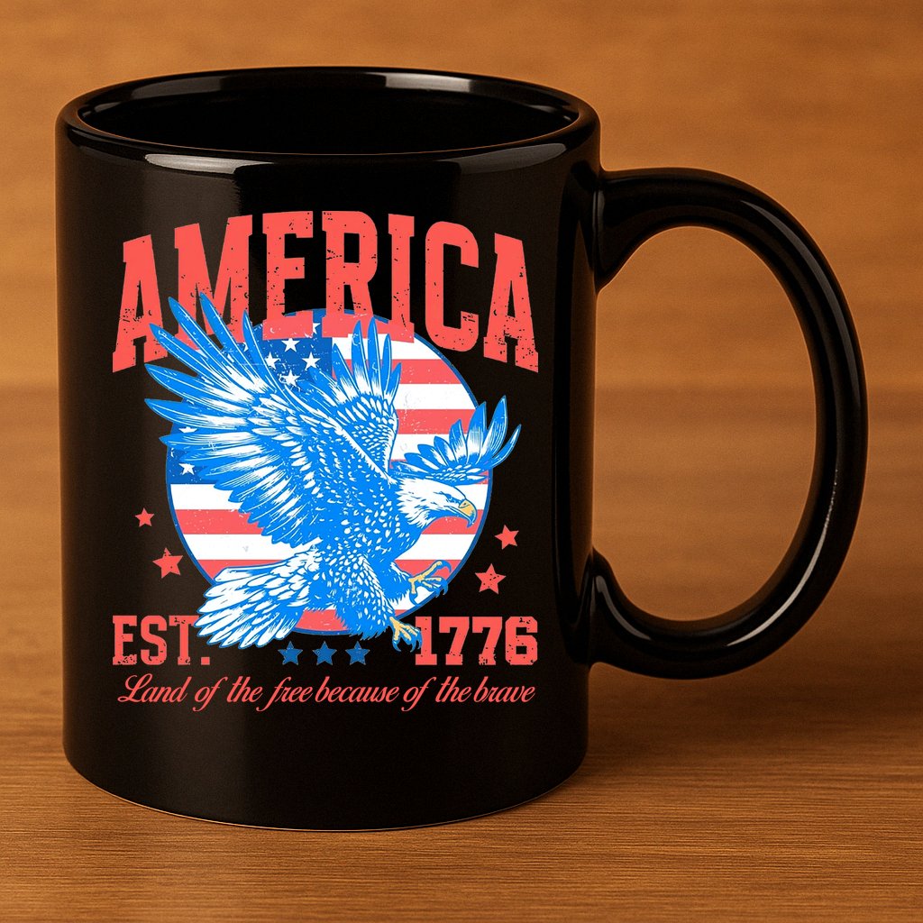 America Est 1776 Land Of The Free Because Of The Brave 11oz C Handle Ceramic Mug