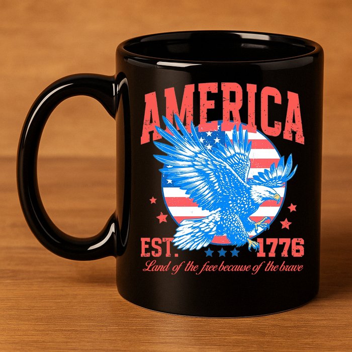 America Est 1776 Land Of The Free Because Of The Brave 11oz C Handle Ceramic Mug