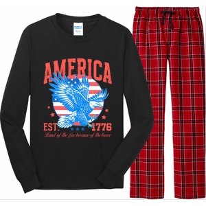 America Est 1776 Land Of The Free Because Of The Brave Long Sleeve Pajama Set