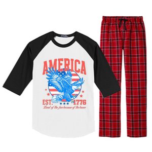 America Est 1776 Land Of The Free Because Of The Brave Raglan Sleeve Pajama Set