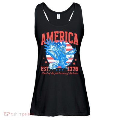 America Est 1776 Land Of The Free Because Of The Brave Ladies Essential Flowy Tank