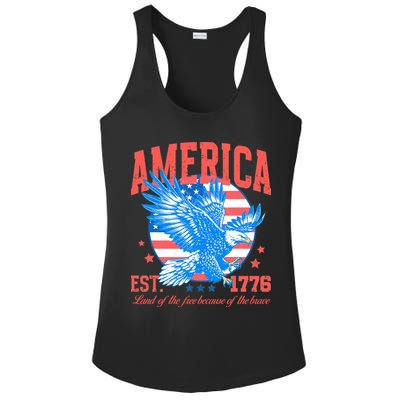 America Est 1776 Land Of The Free Because Of The Brave Ladies PosiCharge Competitor Racerback Tank