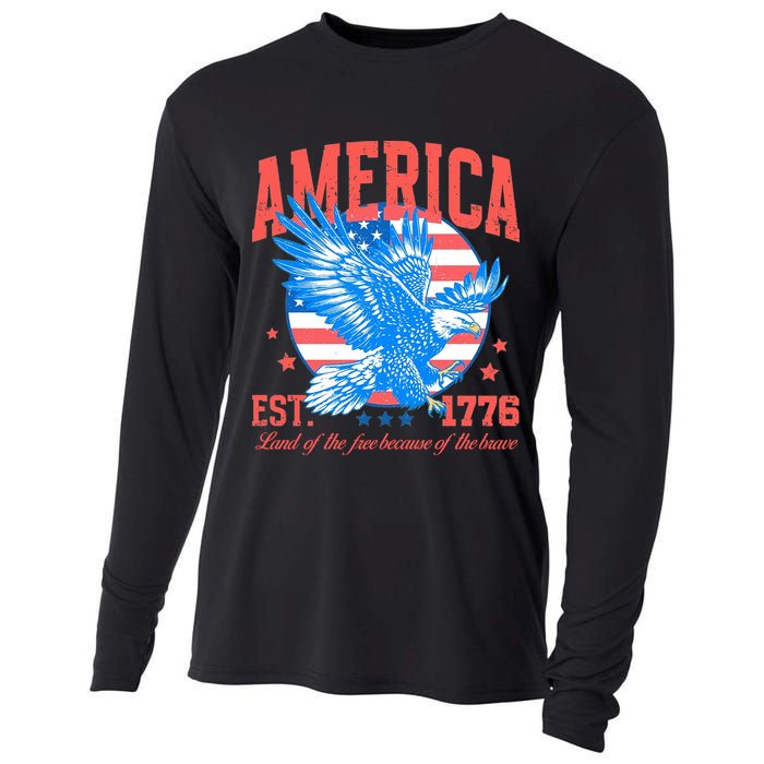America Est 1776 Land Of The Free Because Of The Brave Cooling Performance Long Sleeve Crew