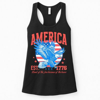 America Est 1776 Land Of The Free Because Of The Brave Womens Tank Top