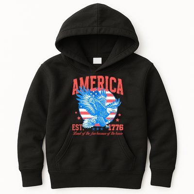 America Est 1776 Land Of The Free Because Of The Brave Kids Hoodie