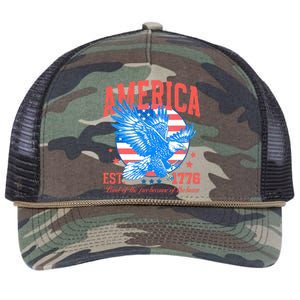 America Est 1776 Land Of The Free Because Of The Brave Retro Rope Trucker Hat Cap