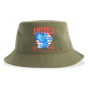 America Est 1776 Land Of The Free Because Of The Brave Sustainable Bucket Hat