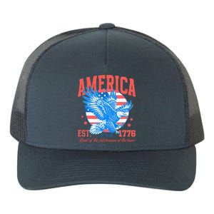 America Est 1776 Land Of The Free Because Of The Brave Yupoong Adult 5-Panel Trucker Hat