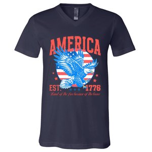 America Est 1776 Land Of The Free Because Of The Brave V-Neck T-Shirt