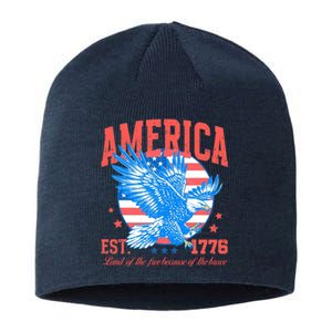 America Est 1776 Land Of The Free Because Of The Brave Sustainable Beanie