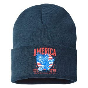 America Est 1776 Land Of The Free Because Of The Brave Sustainable Knit Beanie