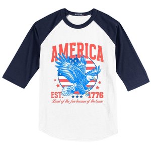 America Est 1776 Land Of The Free Because Of The Brave Baseball Sleeve Shirt