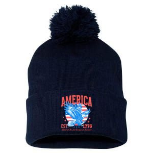 America Est 1776 Land Of The Free Because Of The Brave Pom Pom 12in Knit Beanie