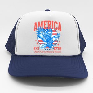 America Est 1776 Land Of The Free Because Of The Brave Trucker Hat