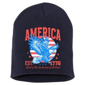 America Est 1776 Land Of The Free Because Of The Brave Short Acrylic Beanie