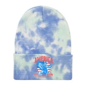 America Est 1776 Land Of The Free Because Of The Brave Tie Dye 12in Knit Beanie