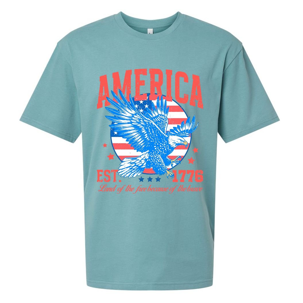 America Est 1776 Land Of The Free Because Of The Brave Sueded Cloud Jersey T-Shirt
