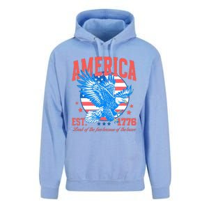 America Est 1776 Land Of The Free Because Of The Brave Unisex Surf Hoodie