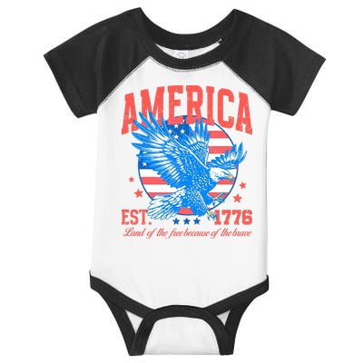 America Est 1776 Land Of The Free Because Of The Brave Infant Baby Jersey Bodysuit