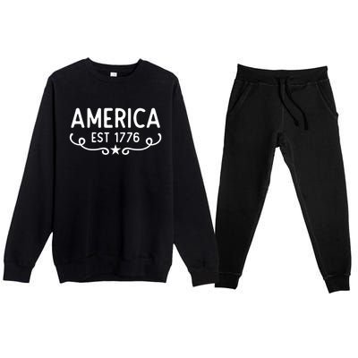 America Est 1776 Patriotic 4th Of July Veteran Gift Premium Crewneck Sweatsuit Set