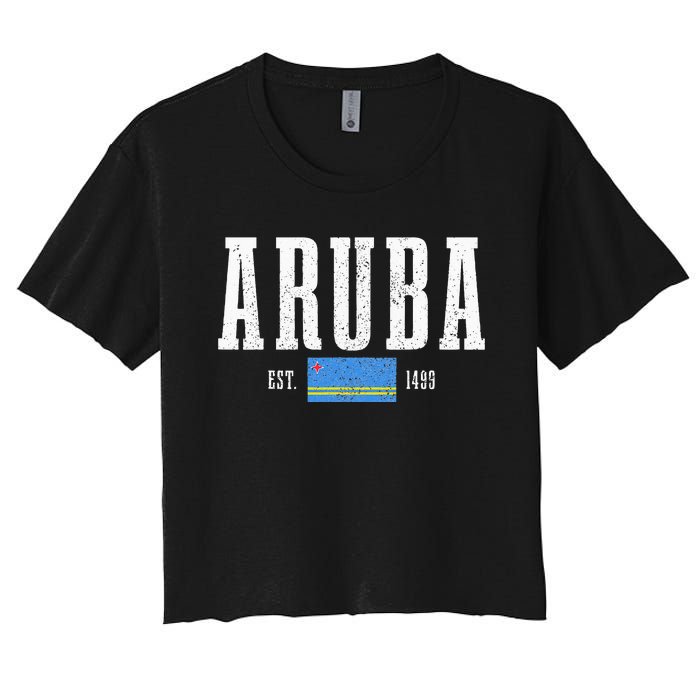 Aruba Est. 1499 Aruba Flag Pride Vintage Aruba Women's Crop Top Tee