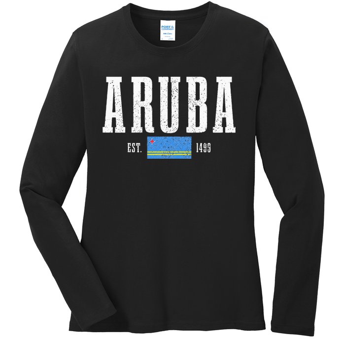 Aruba Est. 1499 Aruba Flag Pride Vintage Aruba Ladies Long Sleeve Shirt