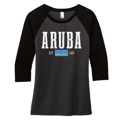 Aruba Est. 1499 Aruba Flag Pride Vintage Aruba Women's Tri-Blend 3/4-Sleeve Raglan Shirt