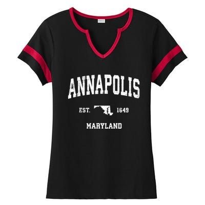 Annapolis Est 1649 Maryland Md Vintage Sports Design Ladies Halftime Notch Neck Tee