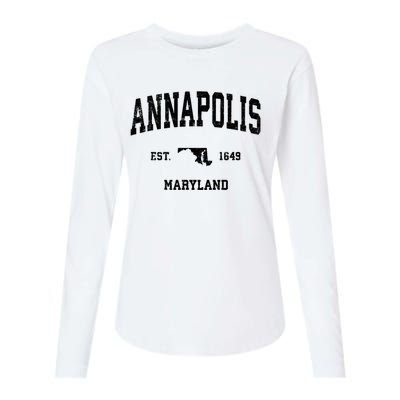 Annapolis Est 1649 Maryland Md Vintage Sports Design Womens Cotton Relaxed Long Sleeve T-Shirt