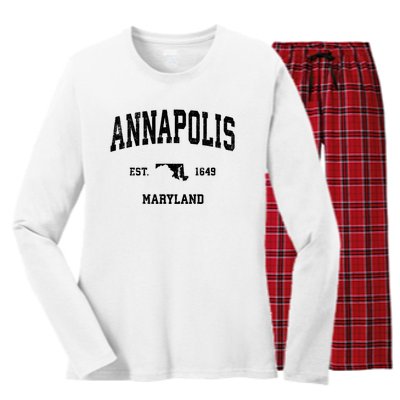 Annapolis Est 1649 Maryland Md Vintage Sports Design Women's Long Sleeve Flannel Pajama Set 