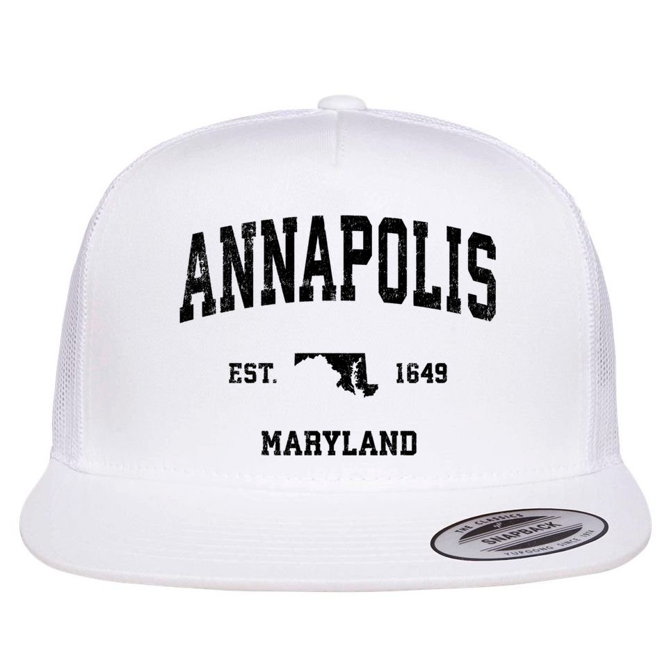 Annapolis Est 1649 Maryland Md Vintage Sports Design Flat Bill Trucker Hat