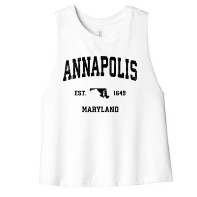 Annapolis Est 1649 Maryland Md Vintage Sports Design Women's Racerback Cropped Tank