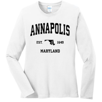 Annapolis Est 1649 Maryland Md Vintage Sports Design Ladies Long Sleeve Shirt