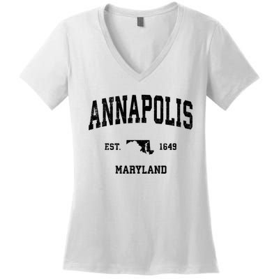 Annapolis Est 1649 Maryland Md Vintage Sports Design Women's V-Neck T-Shirt