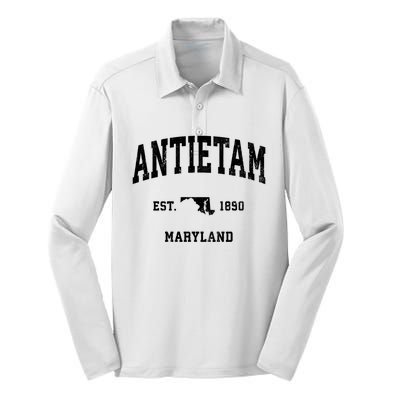 Antietam Est 1890 Maryland Md Vintage Athletic Sports Design Silk Touch Performance Long Sleeve Polo