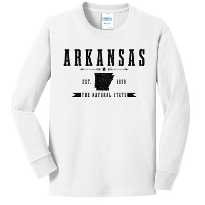 Arkansas Est. 1836 Natural State Vintage Kids Long Sleeve Shirt