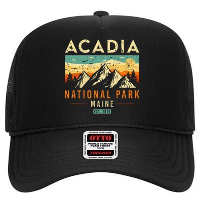 Acadia Est. 1919 Vintage Retro Maine National Park High Crown Mesh Back Trucker Hat