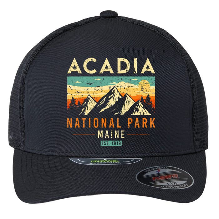 Acadia Est. 1919 Vintage Retro Maine National Park Flexfit Unipanel Trucker Cap