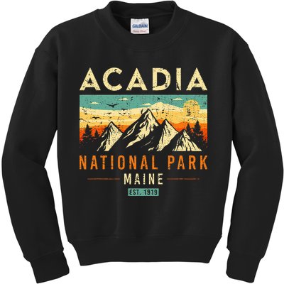 Acadia Est. 1919 Vintage Retro Maine National Park Kids Sweatshirt