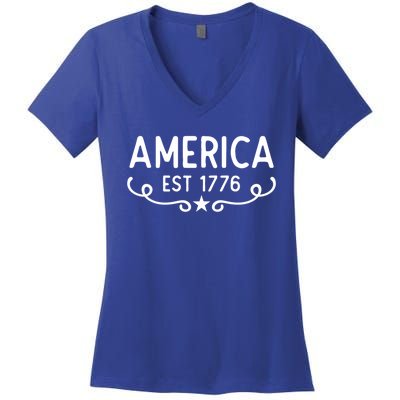 America Est 1776 Patriotic 4th Of July Veteran Gift Women's V-Neck T-Shirt